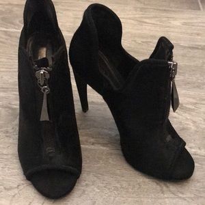 Black pony hair ankle booties